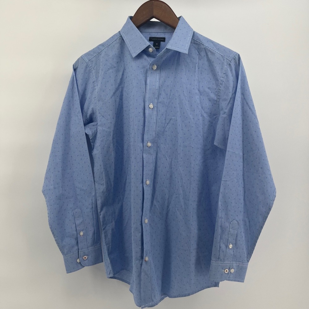 Tommy Hilfiger Boys Blue Gingham Check Long Sleeve Button Down Shirt Size 18 - Picture 2 of 7